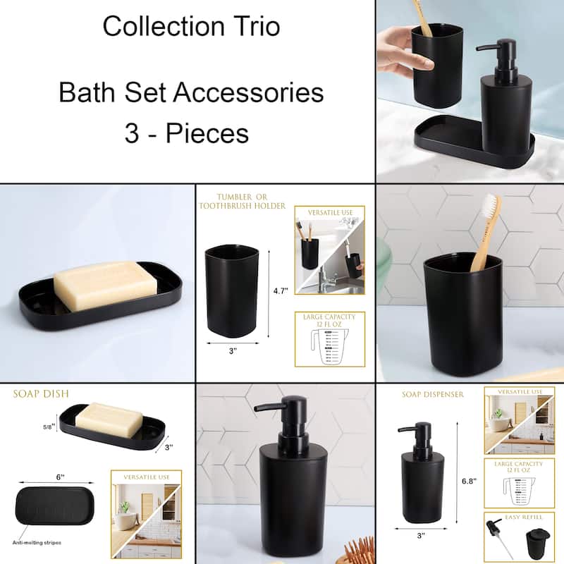 Bathroom Set - Includes Tumbler, Soap Dispenser and Soap Dish - Set of 3 Accessories