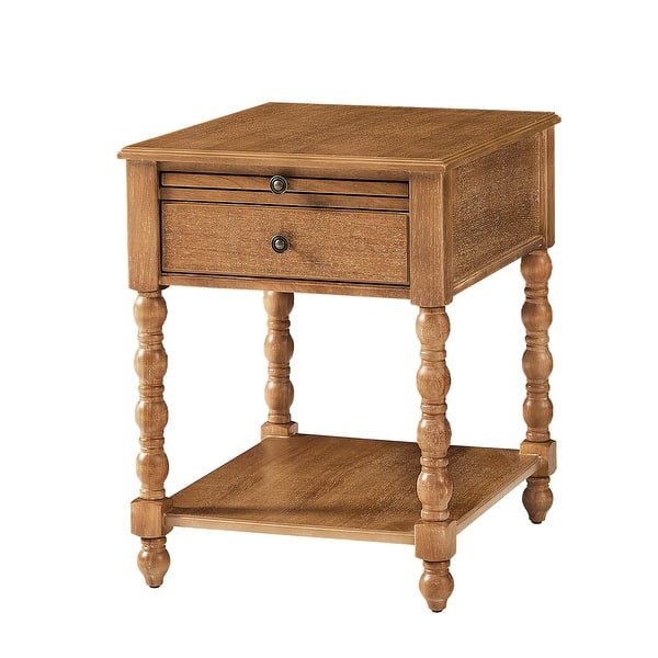 slide 2 of 10, HULALA HOME Eric Traditional 26" Tall Solid Wood End Table with Built-in Charging Station and Extendable Tray Seadrift