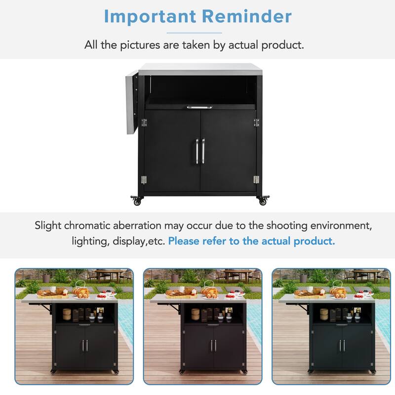 Outdoor Kitchen Island with Expandable Tabletop and Lockable Wheels