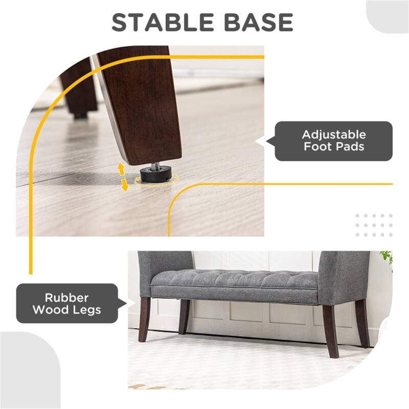 Linen Upholstered Storage Bench with Button Tufted Cushion for Entryway Bedroom or Living Room Use - 55" W x 17.25" D x 25.5" H