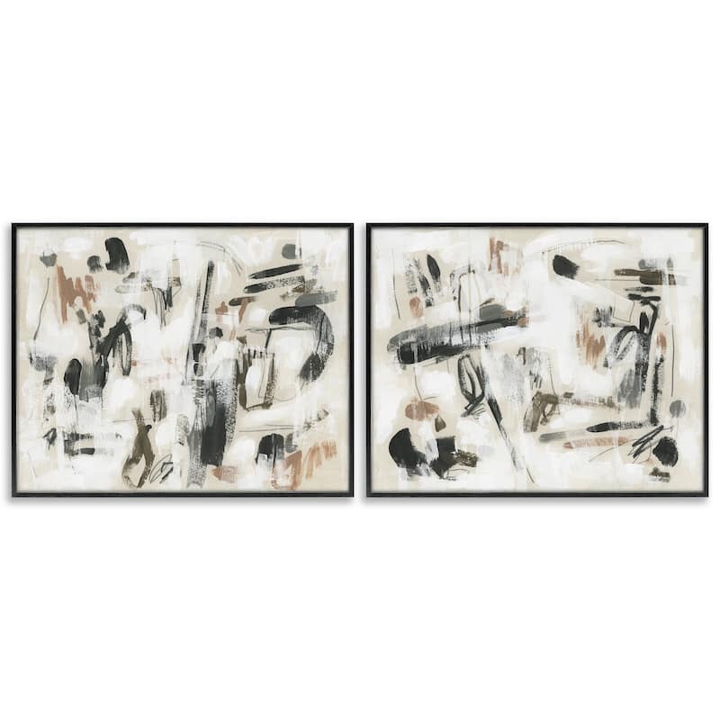 Stupell Neutral Earth Tones Abstraction Framed Giclee Art Design By June Erica Vess (Set of 2) - 30 x 24 - Black