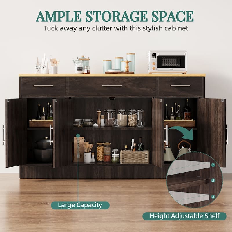 Kitchen Buffet Sideboard Storage Cabinet with Adjustable Shelves, Retro Design(3 Color Options)