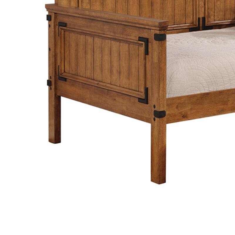 Plank Style Paneled Wooden Twin Size Daybed with Metal Accents, Brown