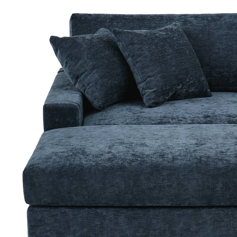 Modern Chenille Chaise Lounge Set with Ottoman