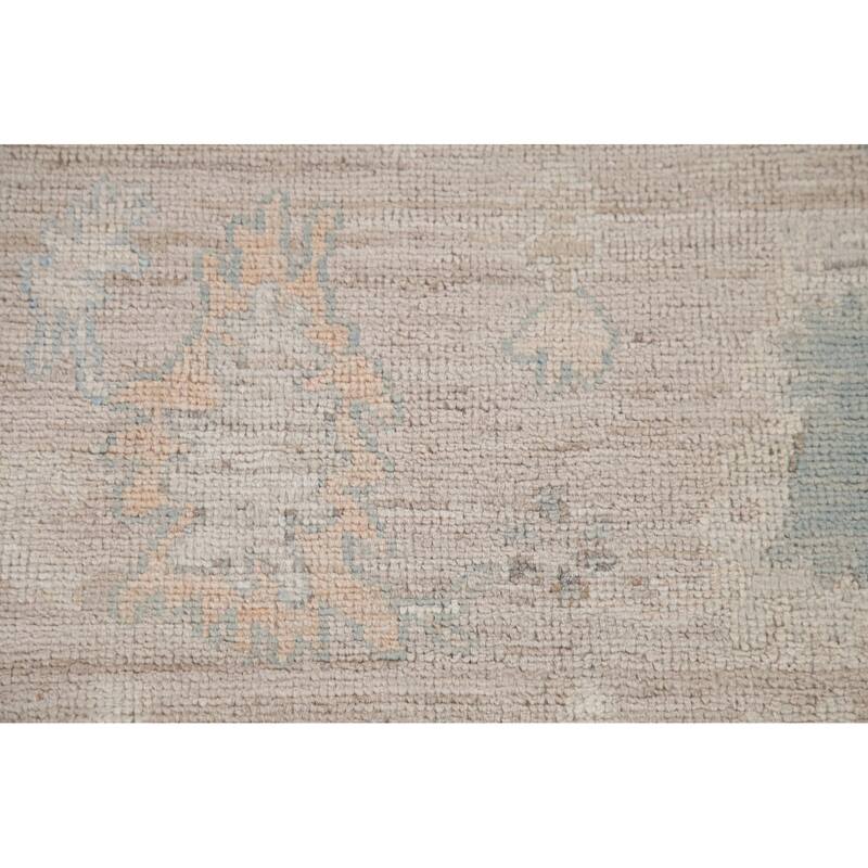 Hand Knotted Oriental 100% Wool Carpet Transitional All-Over Beige & Ivories Oushak Runner Rug - 7' 11'' X 3' 3''