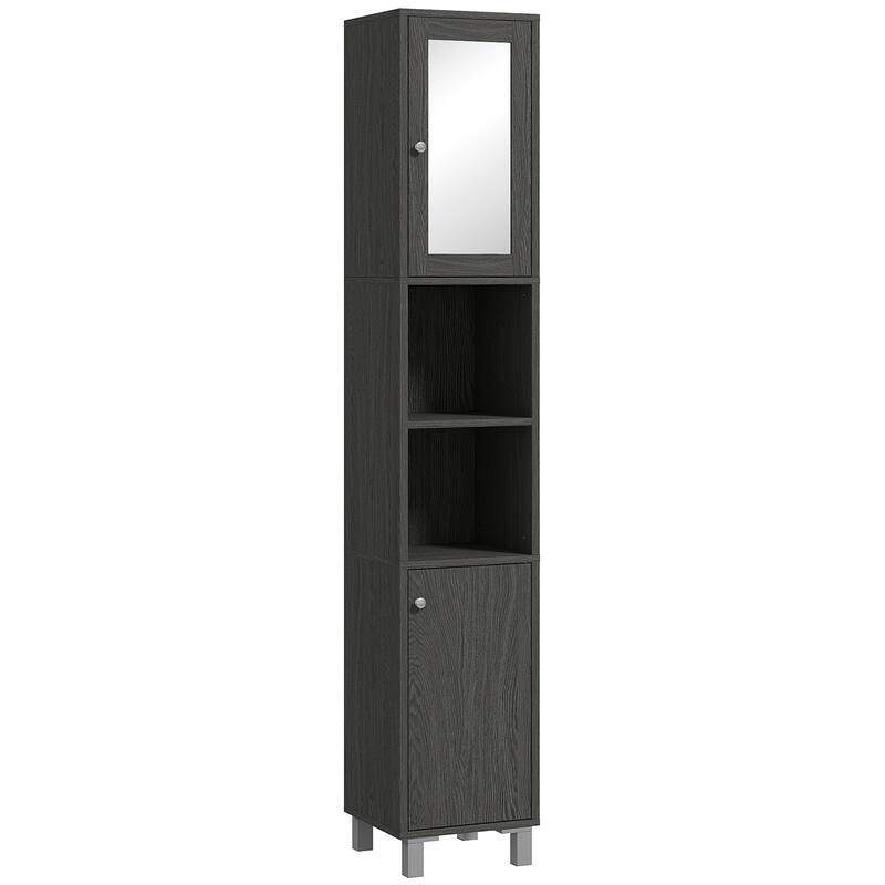 Kleankin Tall Bathroom Storage Cabinet With Mirror