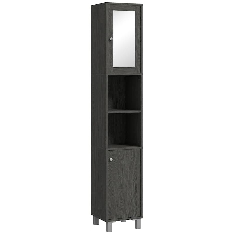 kleankin Tall Bathroom Storage Cabinet with Mirror, Wooden Freestanding Tower Cabinet with Adjustable Shelves for Bathroom