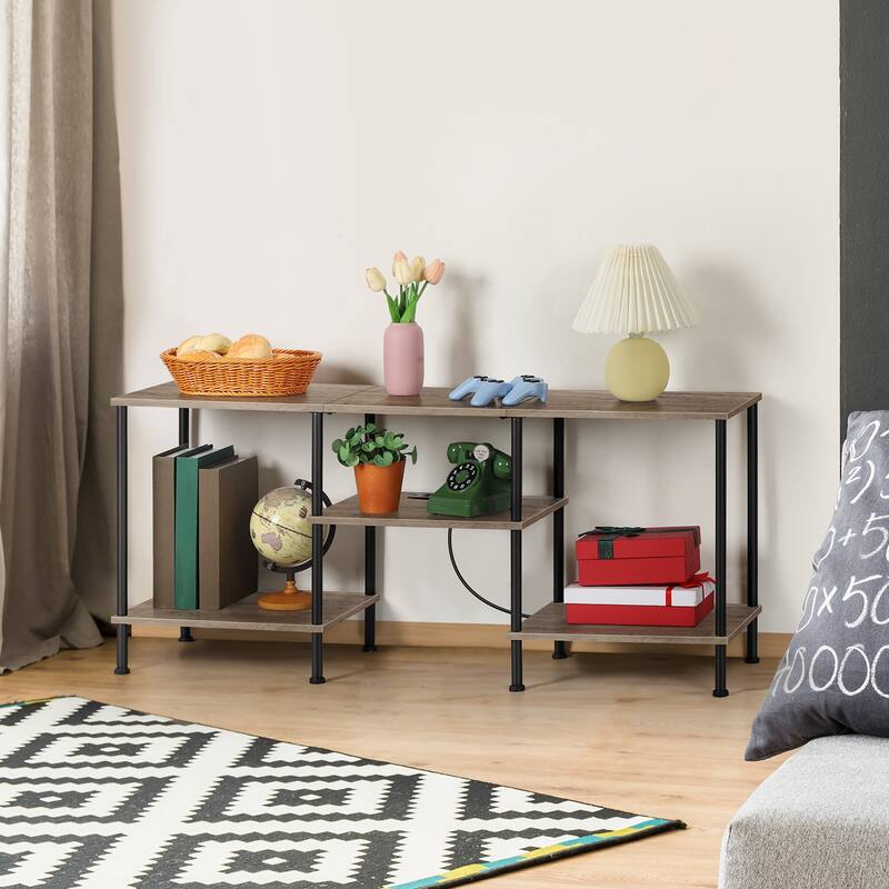 TV Stand for Living Room TV Media Entertainment Center with Power Outlets & Storage Shelf