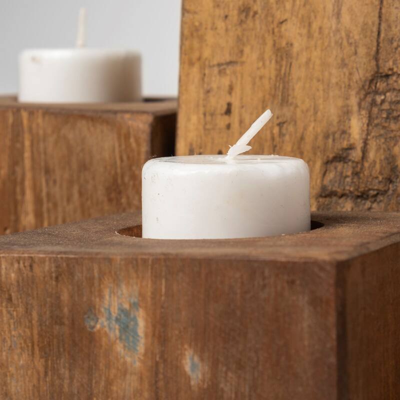 Cassius Light Brown Nine Wood Block Table Candle Holder - 11.0L x 11.0W x 8.0H