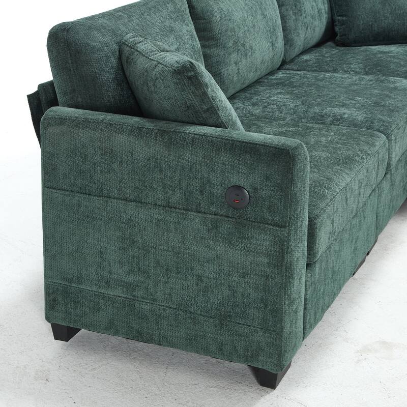 L-Shaped Modular Sectional Sofa with Storage Ottoman, 97" Chenille Corner Couch with USB Ports, Side Pockets