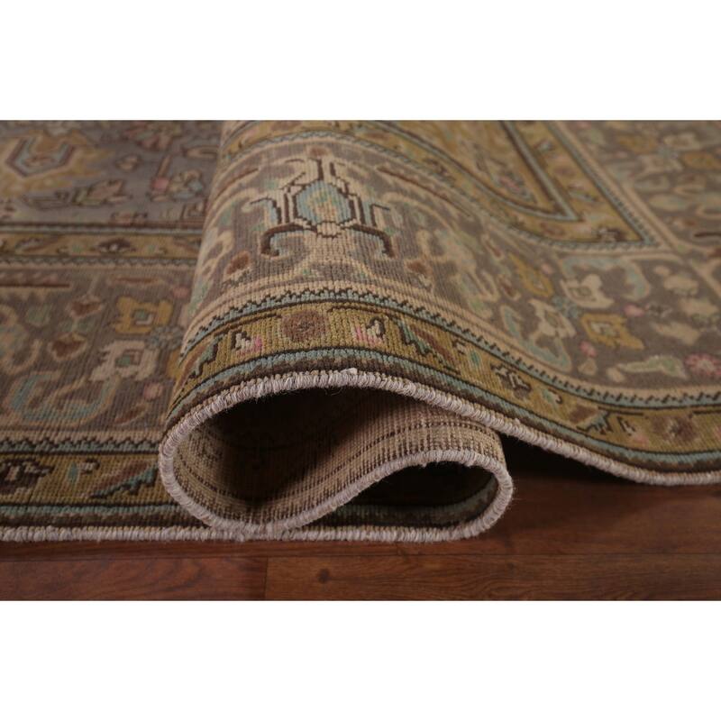 Gray Tabriz Persian Vintage Rug Hand-Knotted Medallion Wool Carpet - 9'8"x 12'9"