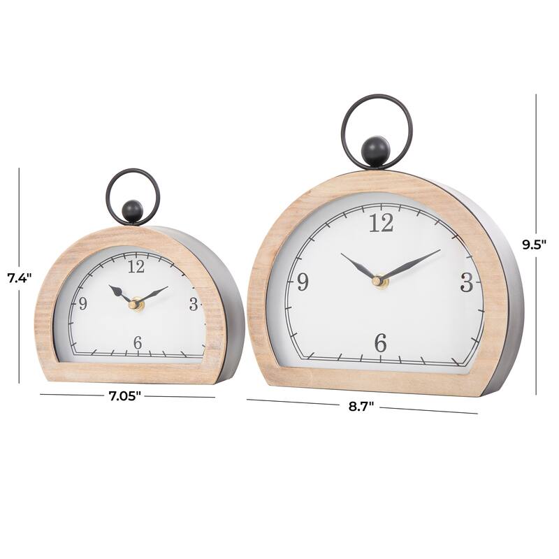 White or Black Wooden Semicircle Clock with Brown Wooden Frame and Ring Handle (Set of 2)