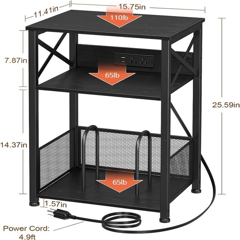 Record Player Stand with Charging Station - 15.75 x 11.41 x 25.59 