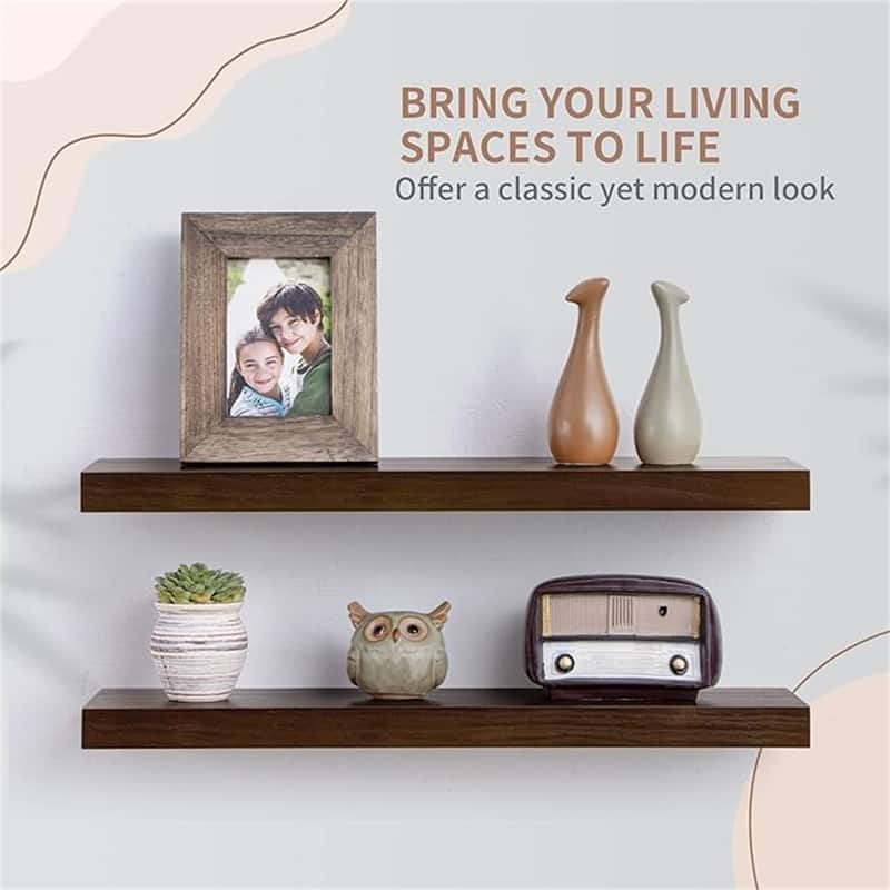 Farmhouse Floating Shelves Thick Industrial Kitchen Wood Shelf - 24 x 6.7 x 1.4 inch - Set of 2 - 6.7"D x 24"W x 1.4"H