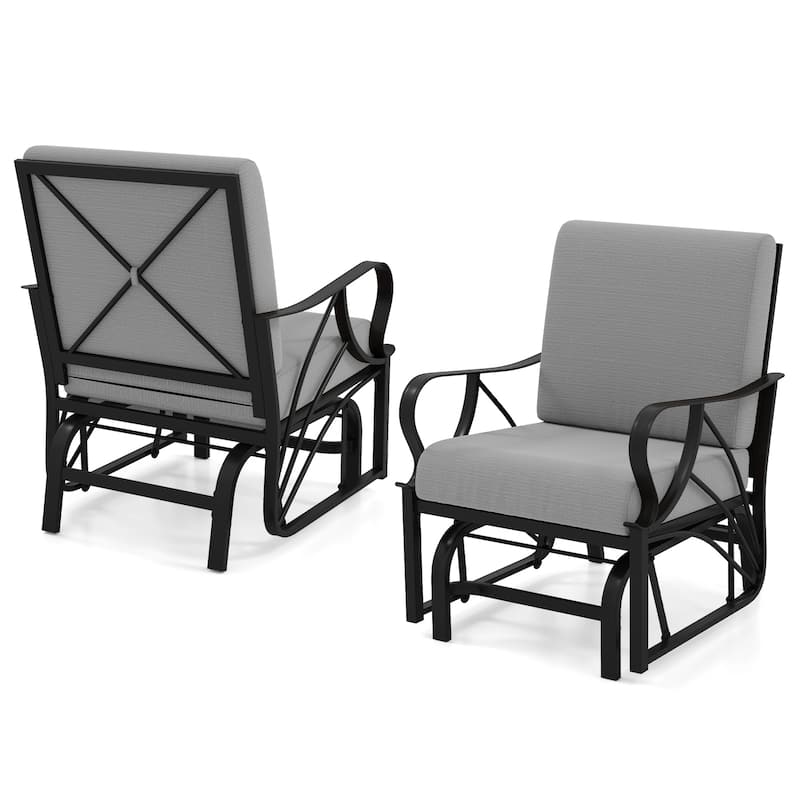 Gymax 2PCS Patio Glider Chair Single Outdoor Rocking Chair w/ Seat & - Grey