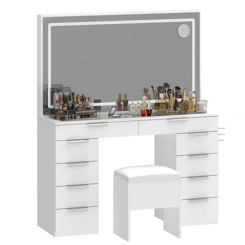 Moasis 46'' Makeup Vanity Table 11 Drawers Vanity Desk Set - 46"L x 11.7"W x 55.9"H