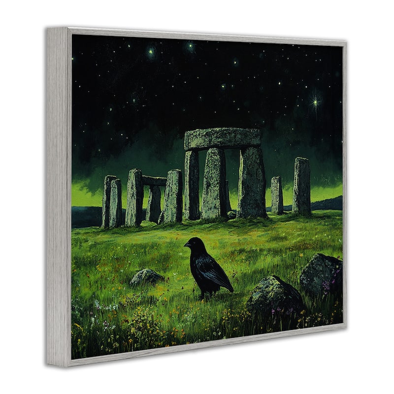 Stupell Crow & Stonehenge at Night Framed Giclee Art Design By Tom Crehan