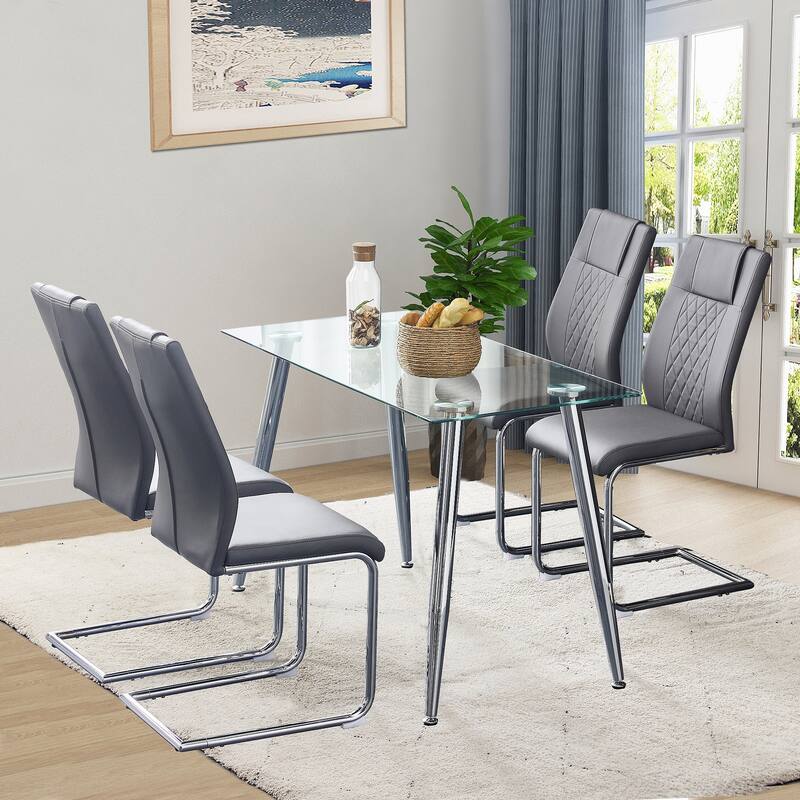 Faux Leather Padded Seat Upholstered Dining Chair with Metal Legs,Set of 6