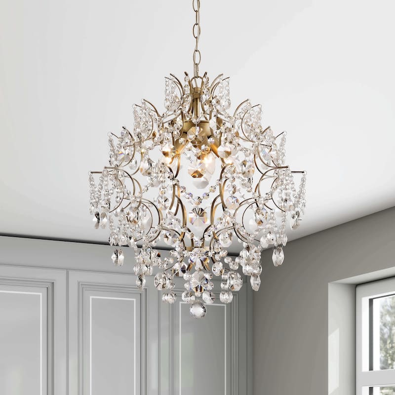 Dalia Brushed Silver-ish Champagne 5-Light Larger Crystal Chandelier - 20 inches W x 21.8 inches H