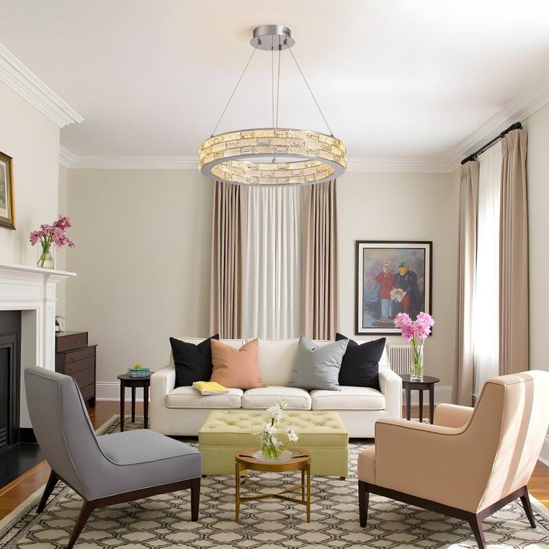 23.6 in. Modern Chrome Crystal Chandelier Luxury Pendant Light Adjustable Height for Dining Room