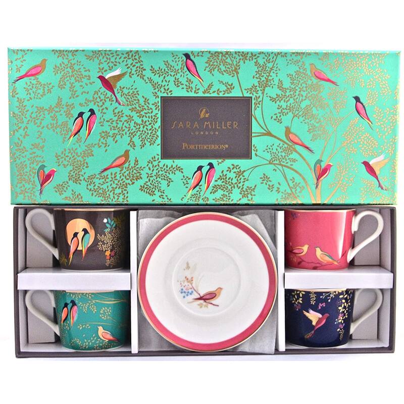 Portmeirion Sara Miller London Chelsea Set of 4 Espresso Cups and Saucers - 4 oz