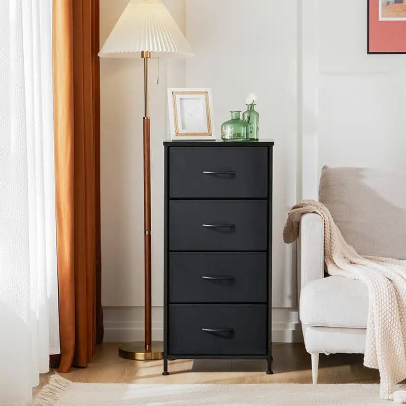 Dresser for Bedroom with 4 Fabric Drawers, Tall Chest Organizer Units for Clothing, Closet, Kidsroom, Storage Tower with Cabinet