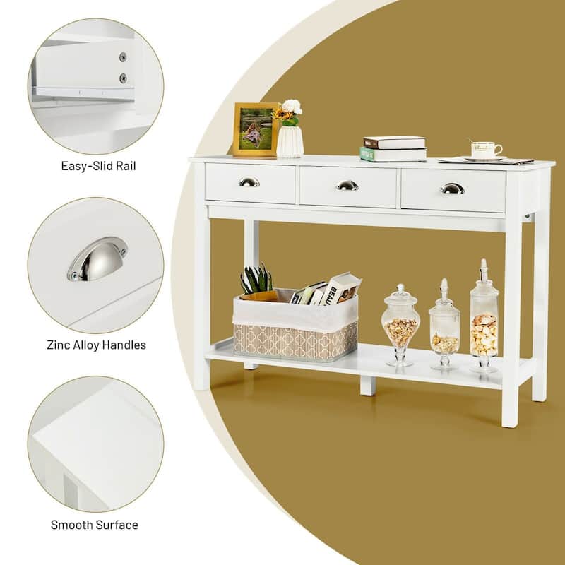 Modern Tall Entryway Table with 3 Drawers and 2 Tier Storage Shelves for Hallway and Living Room - 47" x 15.5" x 32" (L x W x H)
