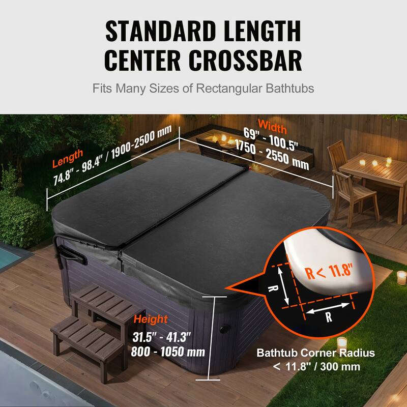 Hot Tub Cover Lift for Various Sizes of Rectangular Bathtubs, Hot Tubs, Spa - 74.8" - 98.4"
