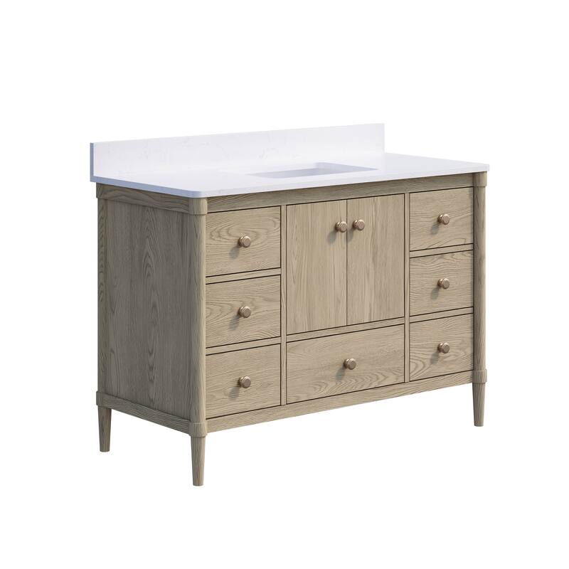 34''H Solid Wood Bathroom Vanity With Carrera White Quartz Top and Sink