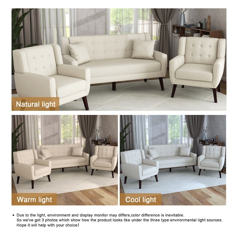 3-Piece Mid-Century Modern Living Room Set with Loveseat and 2 Chairs
