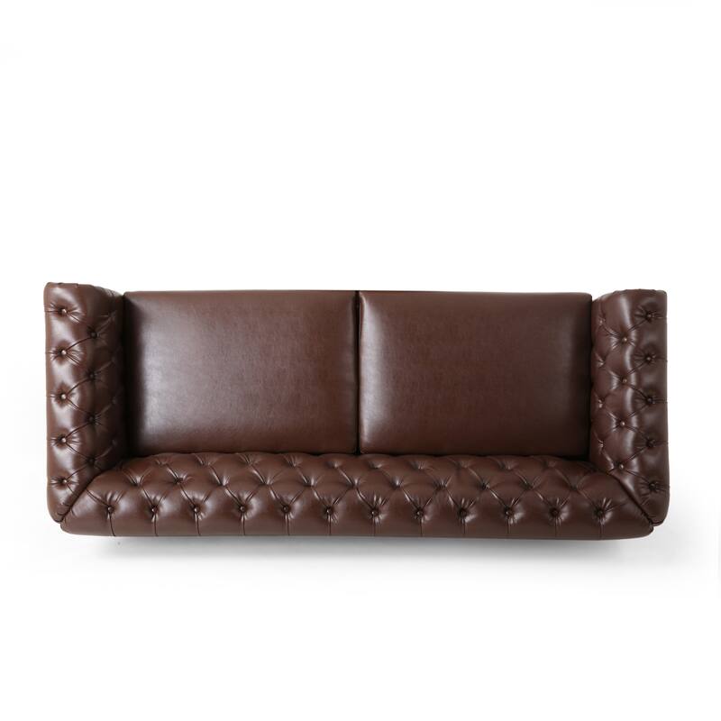 Roomfitters Comfy 3-Seat Sofa with Wooden Legs, Retro Upholstered Couch for Living Room and Study