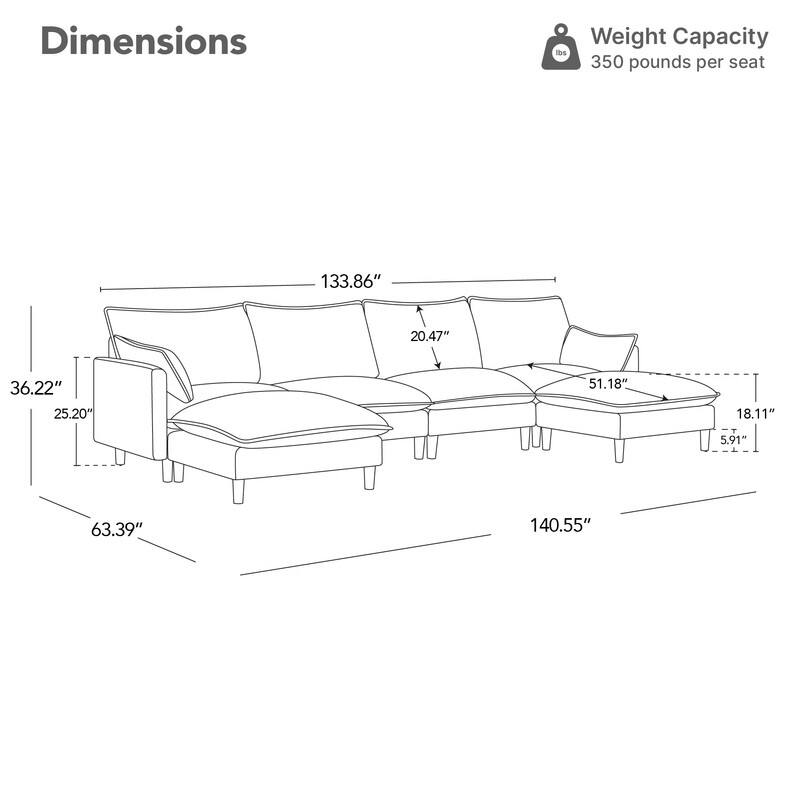 Spruce & Spring Oversized Couch Modular Sectional Sofa for Living Room