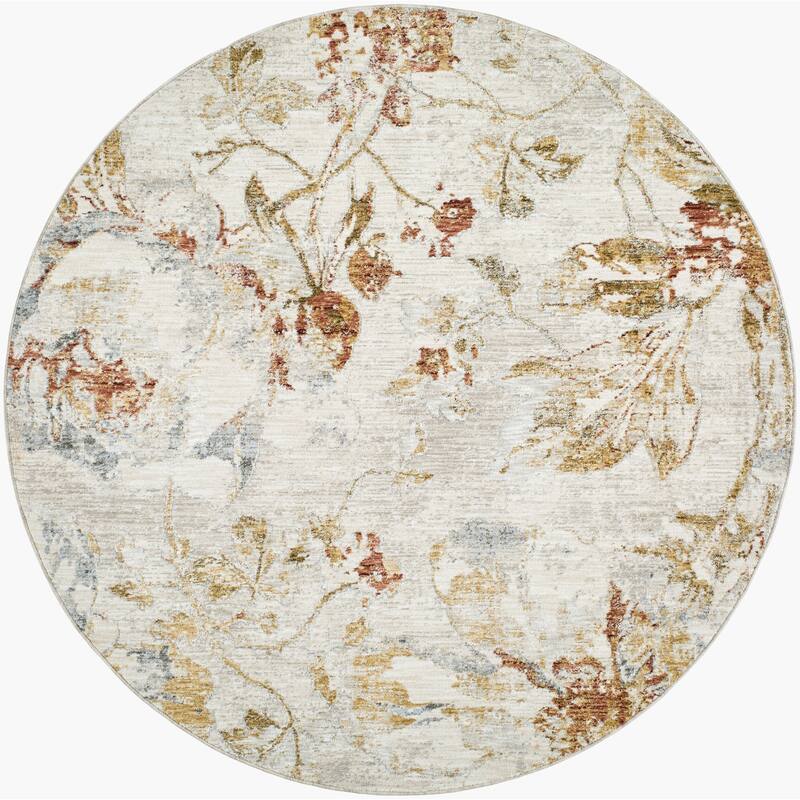 Livabliss Tropical Roseanne Floral & Botanical Area Rug - 7'10" x 7'10" Round - Light Gray