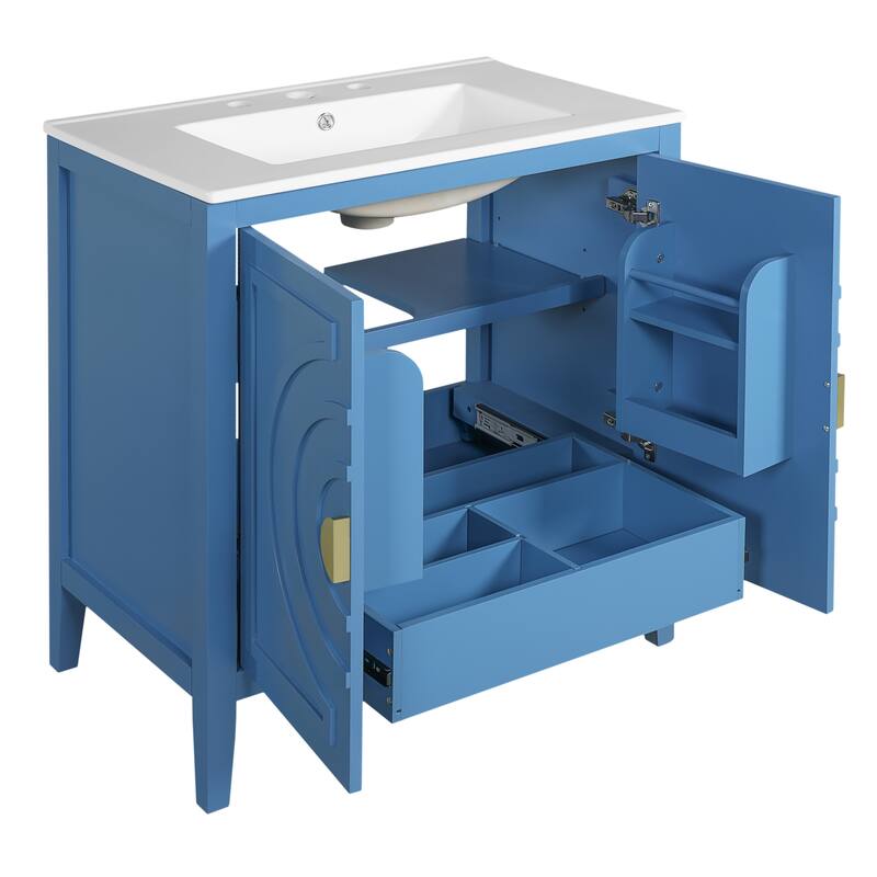 30" Bathroom Storage Cabinet with 2 Large Soft Closing Doors with Organizer, 1 Hided Drawer and Adjustable Shelf, with Sink