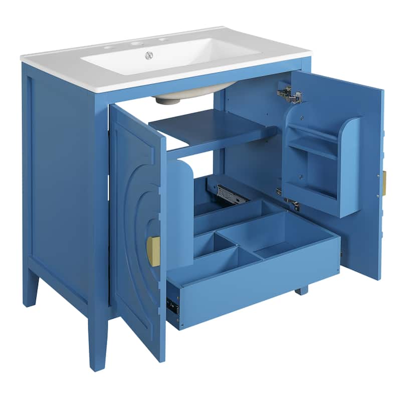 Roomfitters 30 Inch Bathroom Vanity with Sink, Storage Cabinet with 2 Doors, Hidden Drawer and Adjustable Shelf, Blue
