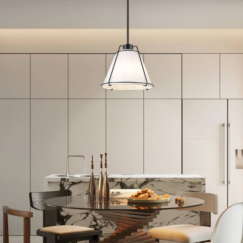 JASIWAY Modern Light Brass Chandelier with E26 Base and Fabric Shade