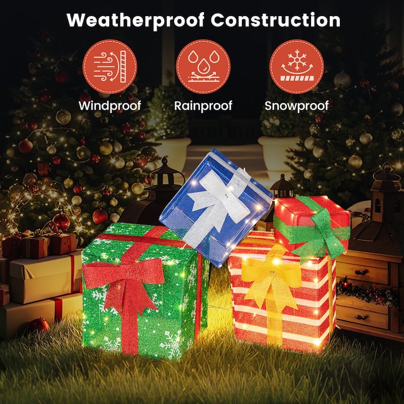 Gymax 48'' Lighted Stacked Gift Boxes Light up Box Tower Christmas - Multi-colors - See Details