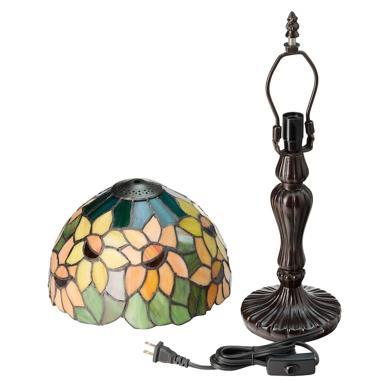 Sunflowers River of Goods Brown Metal and Stained Glass Dome Shade 16.5-Inch Table Lamp - 10" x 10" x 16.5"