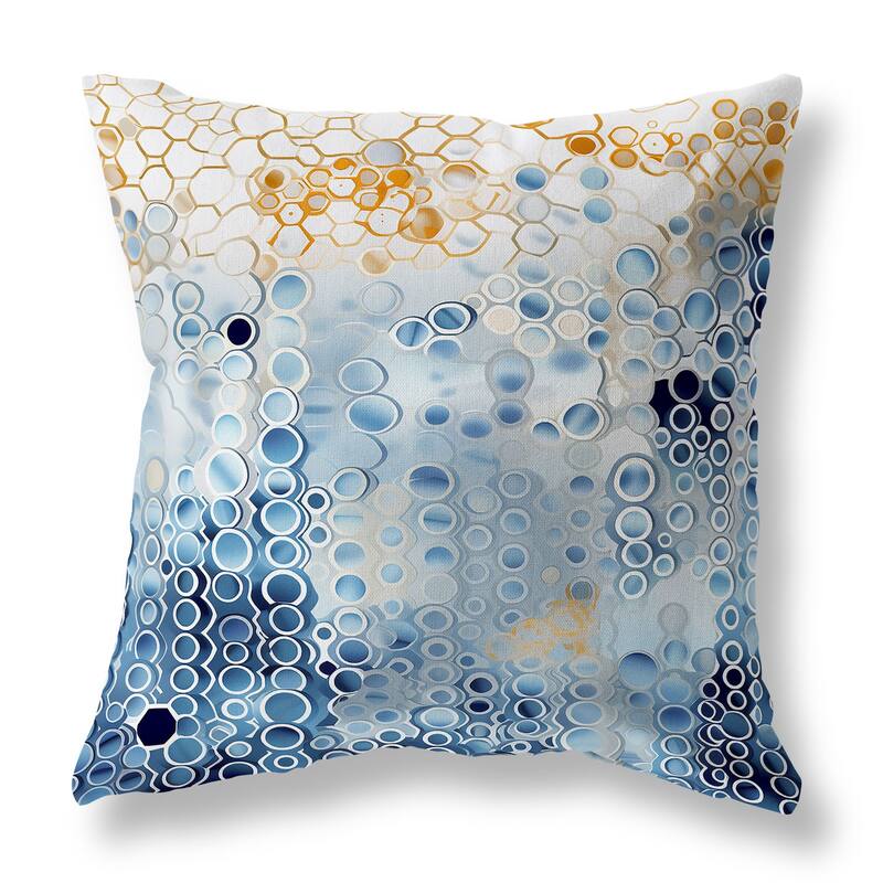 Blue And Gold Water Ripples Faux Suede Throw Pillow Zipper