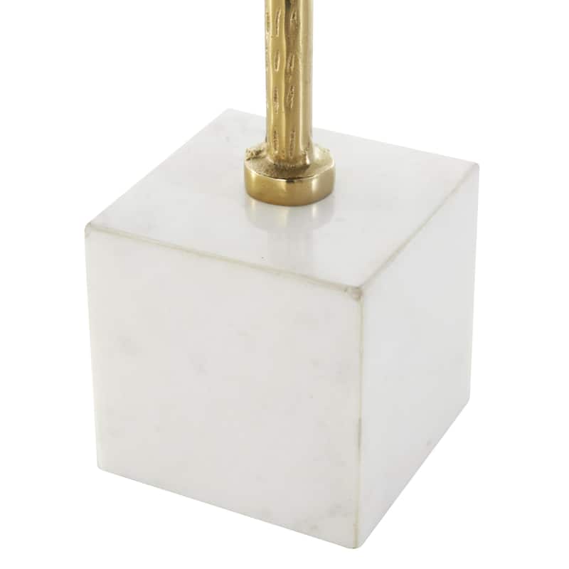 Aluminum Metal Leaf Tall Textured Decorative Sculpture with White Marble Base - Gold - Roche River Decor