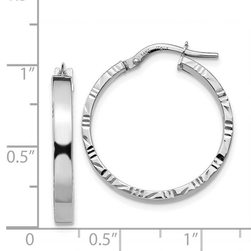 Curata 14k White Gold 26.75x3mm Sparkle Cut Edge Polished Hoop Earrings