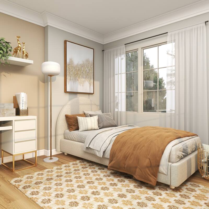 Metal Room Floor Lamp with Round Ribbed Shade - White - CosmoLiving by Cosmopolitan