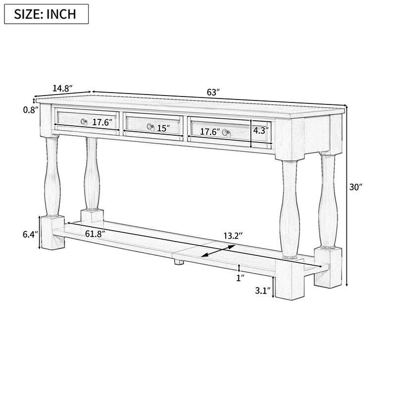 Console Table 63" Long Console Table with Drawers and Shelf for Entryway, Hallway, Living Room