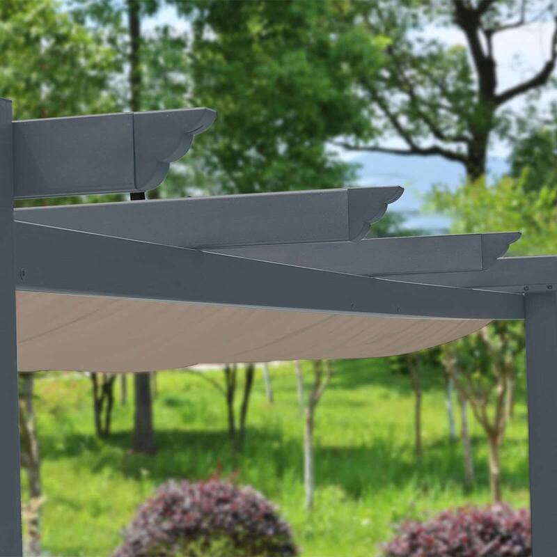 Aoodor 10 x 10 FT Outdoor Pergola with Retractable Shade Canopy, 4 Pieces Roller Shade Curtain