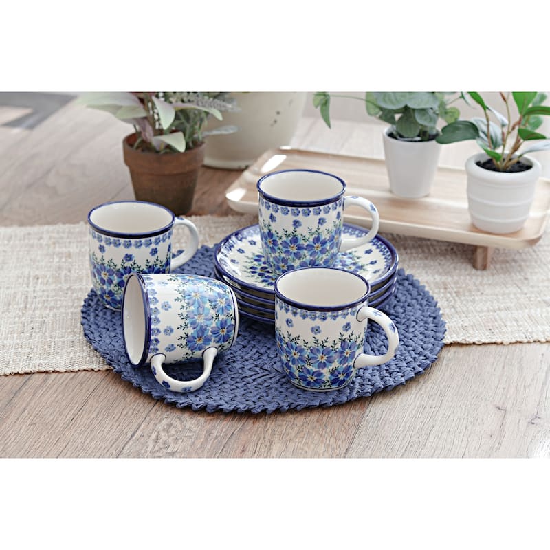 Blue Rose Polish Pottery 1800 Zaklady 4PC Mug Set