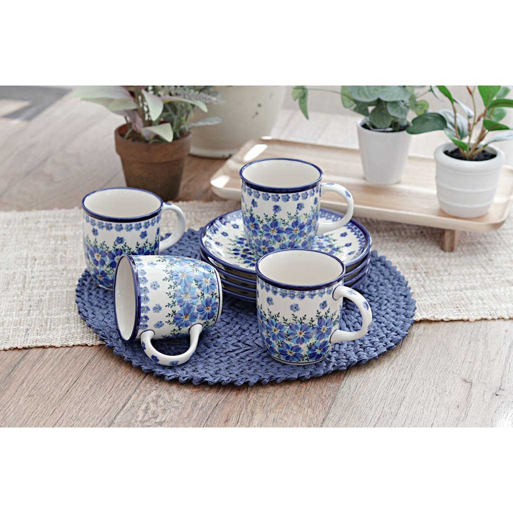 Blue Rose Polish Pottery 1800 Zaklady 4PC Mug Set