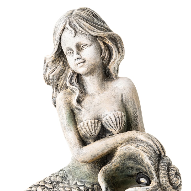 Glitzhome 22"H 4-Tiered LED Lighted Mermaid Fairy Polyresin Outdoor Floor Statue Fountains