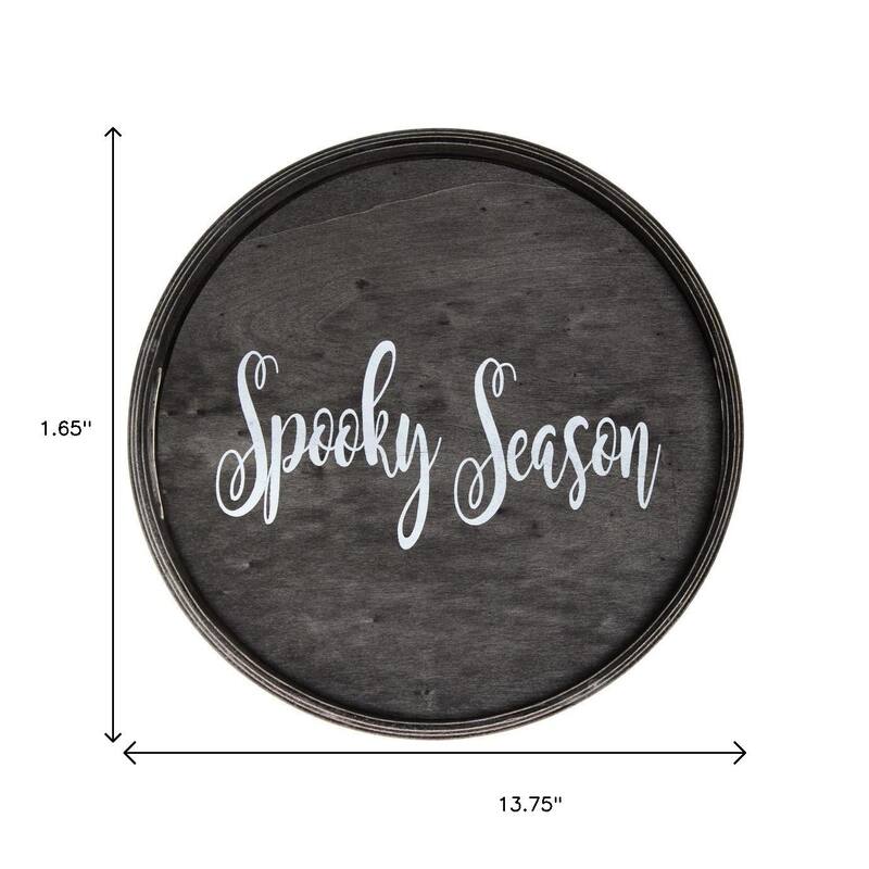 HomeRoots 14" Black And White Spooky Season Round Serving Tray With Handles - 13.75 in. x 1.65 in. x 13.75 in.