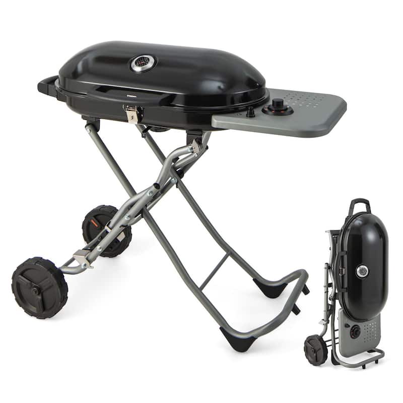 Portable Propane Folding Gas Grill Griddle with Wheels & Side Shelf