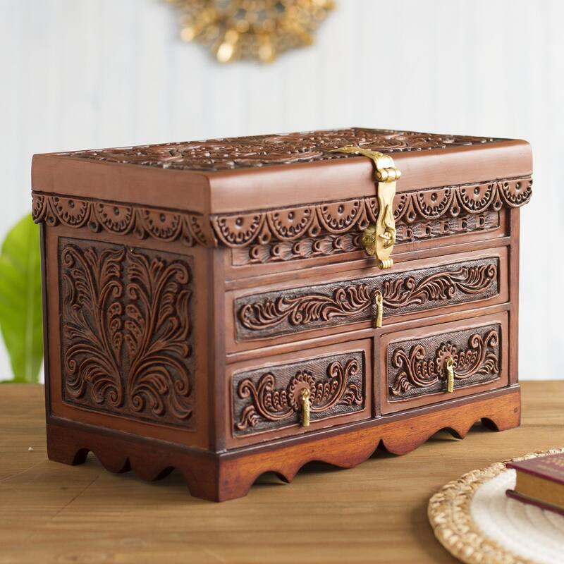 Novica Handmade Paradise Memories Leather And Wood Jewelry Box